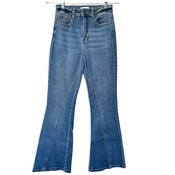 Cello Women’s Flare Denim Jeans Slit Leg Size 3 Blue - Picture 1 of 13